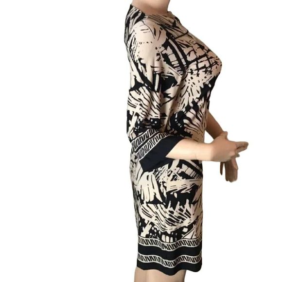 Enfocus Studio Dark Chocolate/Off-White Abstract Knee Length Long Sleeve Dress, - Picture 10 of 13